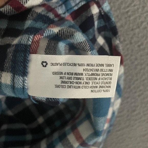 Merona Mens‎ Size Medium Blue Plaid Long Sleeve Cotton Button Up Shirt Pocket - Picture 4 of 6